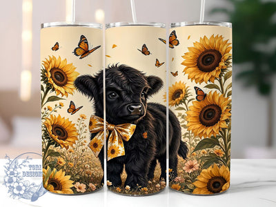 Sunflower Cow Autumn Glow 20oz Tumbler, Cow Motif, Sunflower Accent, Autumn Theme, Glow Art Design, Rustic Flair, Sublimation Wrap, 20oz Tumbler Sublimation ToriDesigns 