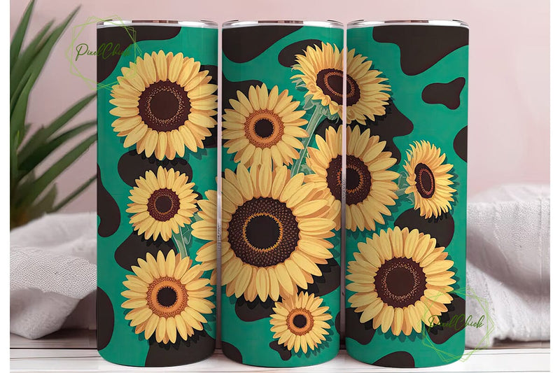 Sunflower Cow Print Tumbler Wrap Sublimation PixelChick 