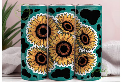 Sunflower Cow Print Tumbler Wrap Sublimation PixelChick 