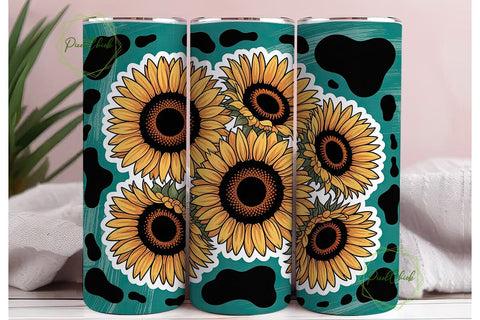 Sunflower Cow Print Tumbler Wrap Sublimation PixelChick 