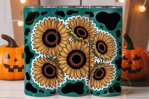 Sunflower Cow Print Tumbler Wrap Sublimation PixelChick 