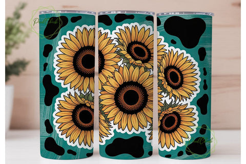 Sunflower Cow Print Tumbler Wrap Sublimation PixelChick 