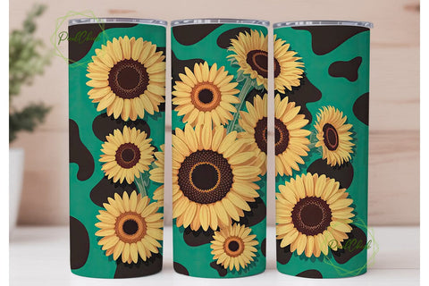 Sunflower Cow Print Tumbler Wrap Sublimation PixelChick 