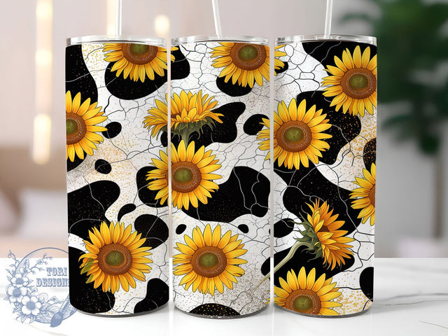 Sunflower Cow Print Tumbler Wrap, Sunflower Design, Farm Style Gift, Cowhide Pattern, Sublimation Template, 20oz Tumbler Wrap, Country Design Sublimation ToriDesigns 