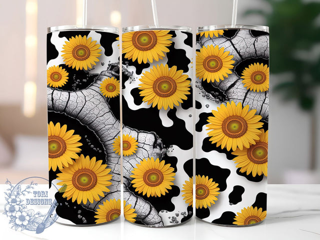 Sunflower Cow Print Tumbler Wrap, Sunflower Design, Farm Style Gift, Cowhide Pattern, Sublimation Template, 20oz Tumbler Wrap, Country Design Sublimation ToriDesigns 