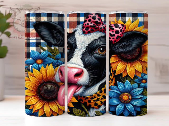 Sunflower Cow Rustic Fall Tumbler, Fall Farm Wrap, 20oz Sublimation, Autumn Cow Cup, Sunflower Mug Design, Rustic Fall Tumbler, Country Fall Drinkware Sublimation Lara' s Designs 