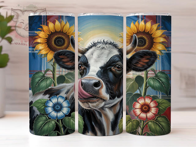 Sunflower Cow Rustic Fall Tumbler, Fall Farm Wrap, 20oz Sublimation, Autumn Cow Cup, Sunflower Mug Design, Rustic Fall Tumbler, Country Fall Drinkware Sublimation Lara' s Designs 