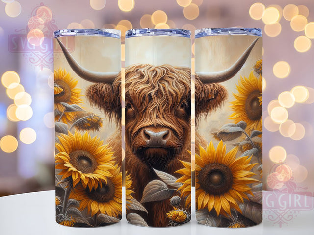 Sunflower Cow Rustic Farm Tumbler, Sunflower Cow Design, Country Kitchen Gift, Farmhouse Decor Wrap, Highland Cattle Art, Rustic Sublimation, Farm Life Tumbler Sublimation SvggirlplusArt 