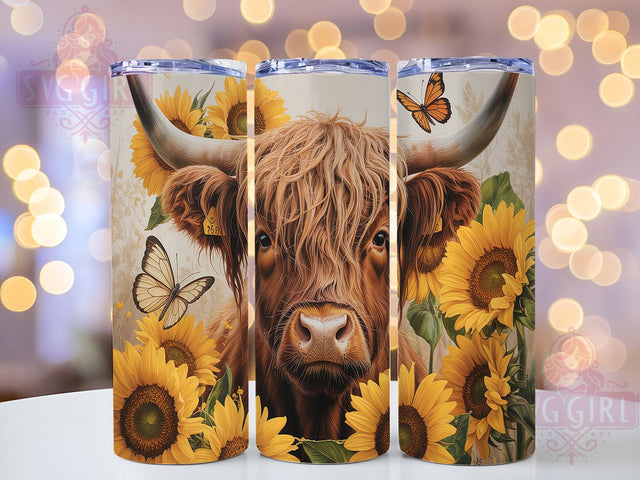 Sunflower Cow Rustic Farm Tumbler, Sunflower Cow Design, Country Kitchen Gift, Farmhouse Decor Wrap, Highland Cattle Art, Rustic Sublimation, Farm Life Tumbler Sublimation SvggirlplusArt 