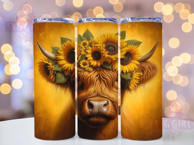 Sunflower Cow Rustic Farm Tumbler, Sunflower Cow Design, Country Kitchen Gift, Farmhouse Decor Wrap, Highland Cattle Art, Rustic Sublimation, Farm Life Tumbler Sublimation SvggirlplusArt 
