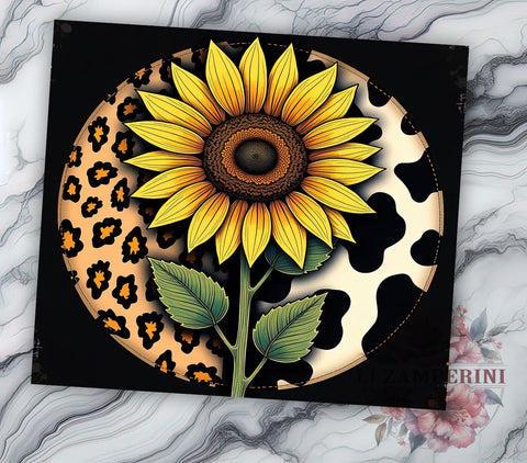 Sunflower Cow Tumbler, Leopard Print Drinkware, Western Style Tumbler, Farmhouse Decor Tumbler, Rustic Sublimation Design, Country Chic Tumbler, Unique Gift for Cow Lovers Sublimation Li Zamperini 