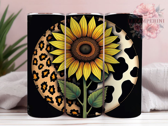 Sunflower Cow Tumbler, Leopard Print Drinkware, Western Style Tumbler, Farmhouse Decor Tumbler, Rustic Sublimation Design, Country Chic Tumbler, Unique Gift for Cow Lovers Sublimation Li Zamperini 