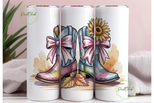 Sunflower Cowboy Boots 20oz Tumbler Wrap Sublimation PixelChick 