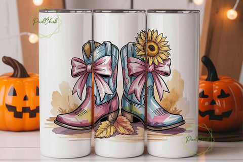 Sunflower Cowboy Boots 20oz Tumbler Wrap Sublimation PixelChick 