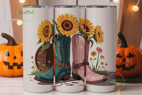 Sunflower Cowboy Boots 20oz Tumbler Wrap Sublimation PixelChick 