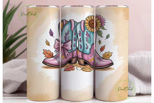 Sunflower Cowboy Boots 20oz Tumbler Wrap Sublimation PixelChick 