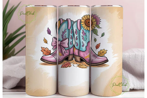 Sunflower Cowboy Boots 20oz Tumbler Wrap Sublimation PixelChick 