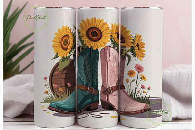 Sunflower Cowboy Boots 20oz Tumbler Wrap Sublimation PixelChick 
