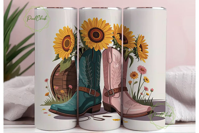 Sunflower Cowboy Boots 20oz Tumbler Wrap Sublimation PixelChick 