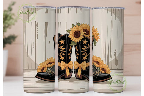 Sunflower Cowboy Boots 20oz Tumbler Wrap Sublimation PixelChick 