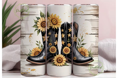 Sunflower Cowboy Boots 20oz Tumbler Wrap Sublimation PixelChick 