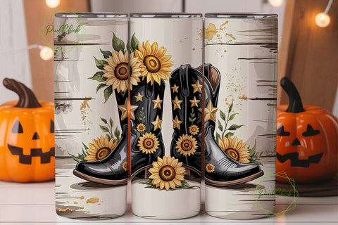 Sunflower Cowboy Boots 20oz Tumbler Wrap Sublimation PixelChick 