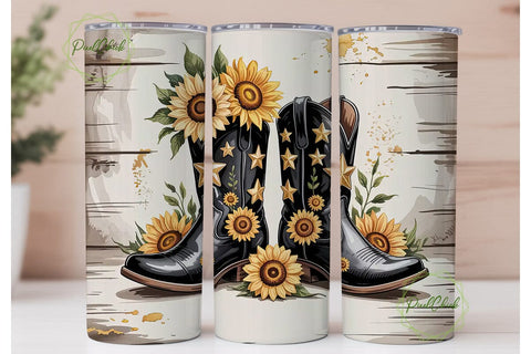Sunflower Cowboy Boots 20oz Tumbler Wrap Sublimation PixelChick 