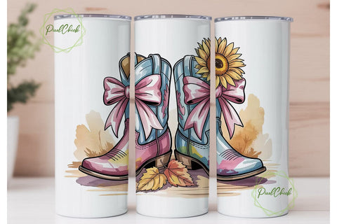 Sunflower Cowboy Boots 20oz Tumbler Wrap Sublimation PixelChick 
