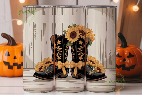 Sunflower Cowboy Boots 20oz Tumbler Wrap Sublimation PixelChick 