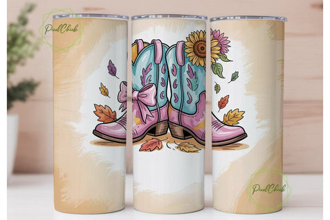Sunflower Cowboy Boots 20oz Tumbler Wrap Sublimation PixelChick 