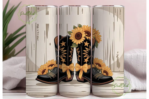 Sunflower Cowboy Boots 20oz Tumbler Wrap Sublimation PixelChick 