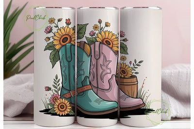 Sunflower Cowboy Boots 20oz Tumbler Wrap Sublimation PixelChick 