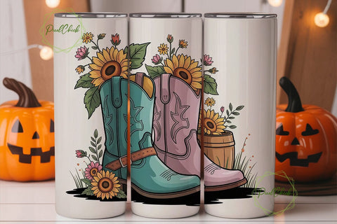 Sunflower Cowboy Boots 20oz Tumbler Wrap Sublimation PixelChick 