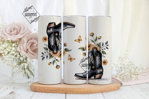 Sunflower Cowboy Boots 20oz Tumbler Wrap Sublimation sassyprint 