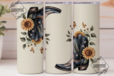 Sunflower Cowboy Boots 20oz Tumbler Wrap Sublimation sassyprint 