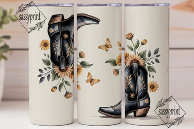 Sunflower Cowboy Boots 20oz Tumbler Wrap Sublimation sassyprint 