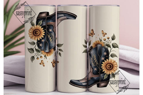 Sunflower Cowboy Boots 20oz Tumbler Wrap Sublimation sassyprint 