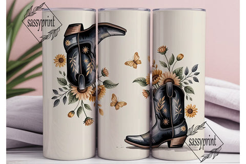 Sunflower Cowboy Boots 20oz Tumbler Wrap Sublimation sassyprint 