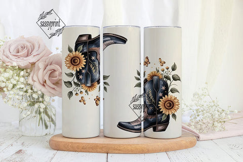 Sunflower Cowboy Boots 20oz Tumbler Wrap Sublimation sassyprint 