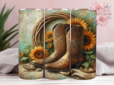 Sunflower Cowboy Boots Tumbler, Sunflower Tumbler Design, Western 20oz Wrap, Sublimation Design, Rustic Gift Idea, Stylish Boots Wrap, Country Sunflower Tumbler Sublimation Li Zamperini 