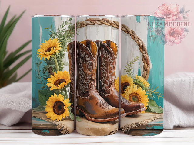 Sunflower Cowboy Boots Tumbler, Sunflower Tumbler Design, Western 20oz Wrap, Sublimation Design, Rustic Gift Idea, Stylish Boots Wrap, Country Sunflower Tumbler Sublimation Li Zamperini 