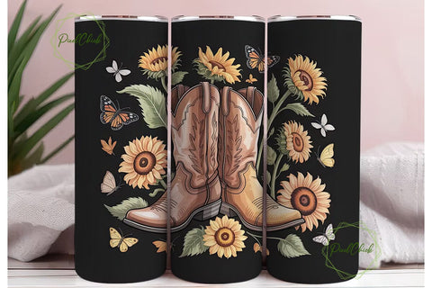 Sunflower Cowboy Boots Tumbler Wrap Sublimation PixelChick 