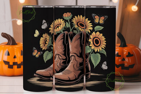 Sunflower Cowboy Boots Tumbler Wrap Sublimation PixelChick 