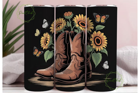 Sunflower Cowboy Boots Tumbler Wrap Sublimation PixelChick 