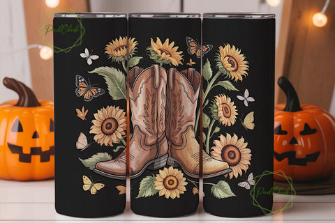 Sunflower Cowboy Boots Tumbler Wrap Sublimation PixelChick 