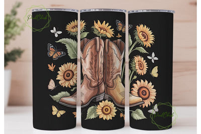 Sunflower Cowboy Boots Tumbler Wrap Sublimation PixelChick 