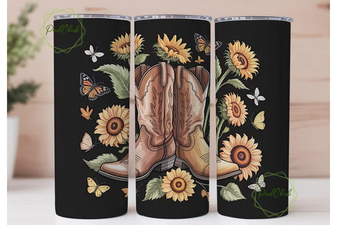 Sunflower Cowboy Boots Tumbler Wrap Sublimation PixelChick 