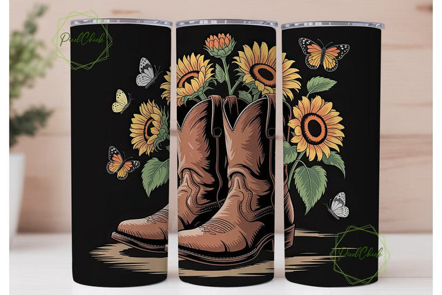 Sunflower Cowboy Boots Tumbler Wrap Sublimation PixelChick 