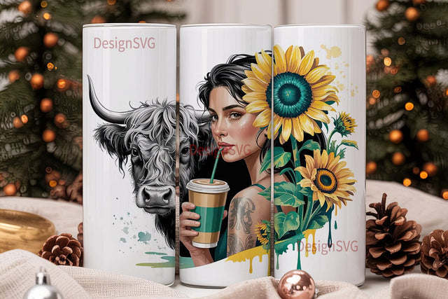 Sunflower Cowgirl 20oz Tumbler Wrap Sublimation DesignSVG 