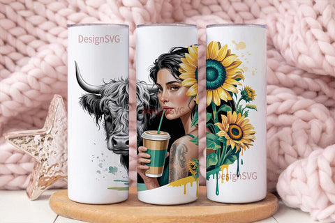 Sunflower Cowgirl 20oz Tumbler Wrap Sublimation DesignSVG 
